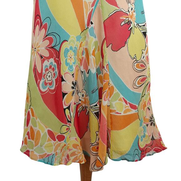 Lafayette 148 Crinkle Silk Dress Size 2 Colorful Mod Spring Summer Beachy - Picture 4 of 15